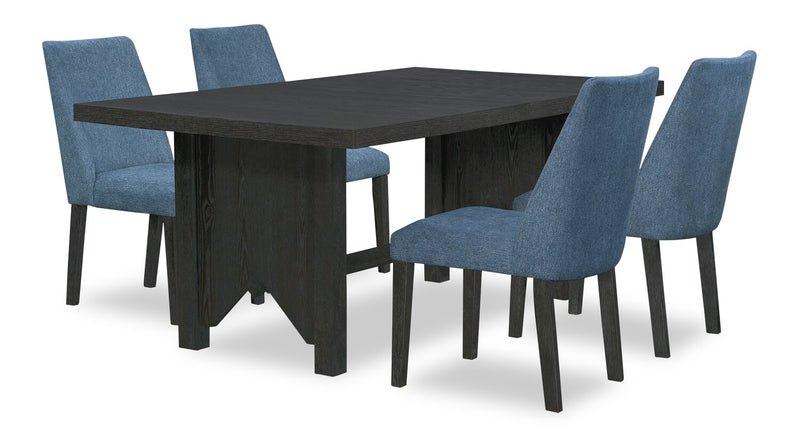 Emery 5pc Dining Set with Table & 4 Chairs, Wood, 72-96\"W Extension - Black & Blue