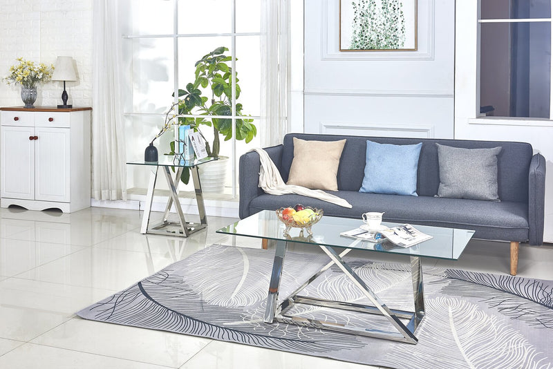 Briar 47\" Modern Glass Top Coffee Table - Silver