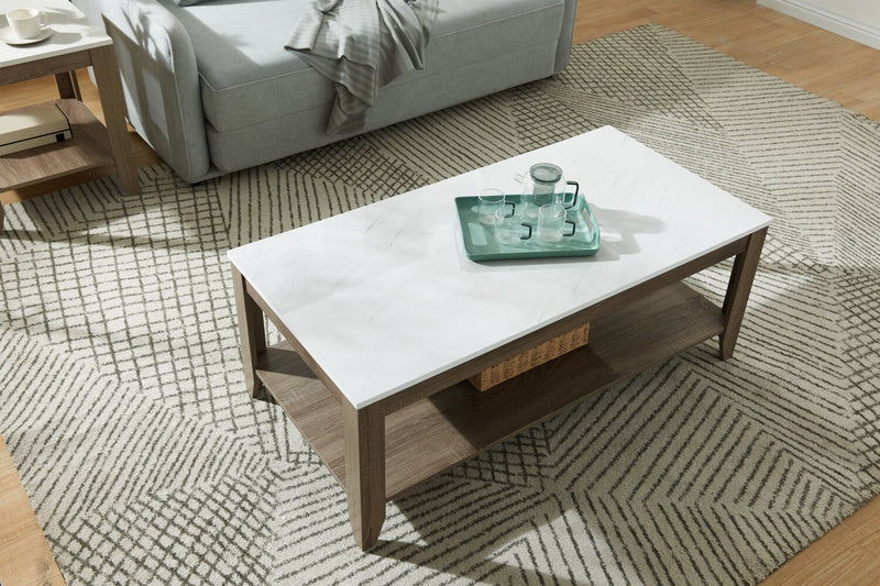 Carlton 47.5” Modern 2-Pack Coffee + End Table with Shelf - Taupe