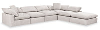 Eclipse Modular 6-Piece Linen-Look Fabric Pit Sofa Sectional with Reversible Feather Down Cushions - Linen White