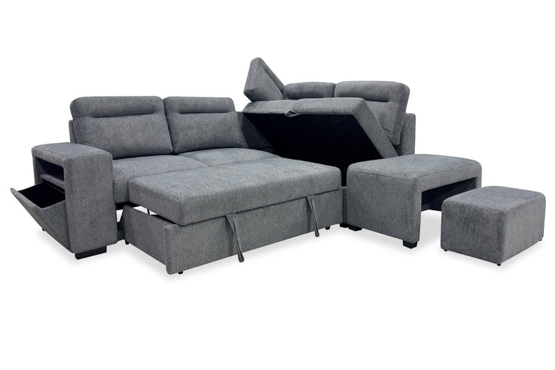 Coast 3-Piece Right-Facing Fabric Sleeper Sectional with Storage and Ottoman - Smoke