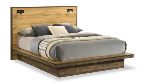 Silas Platform Bed with Headboard & Frame, LED, Rustic Brown - Full Size 