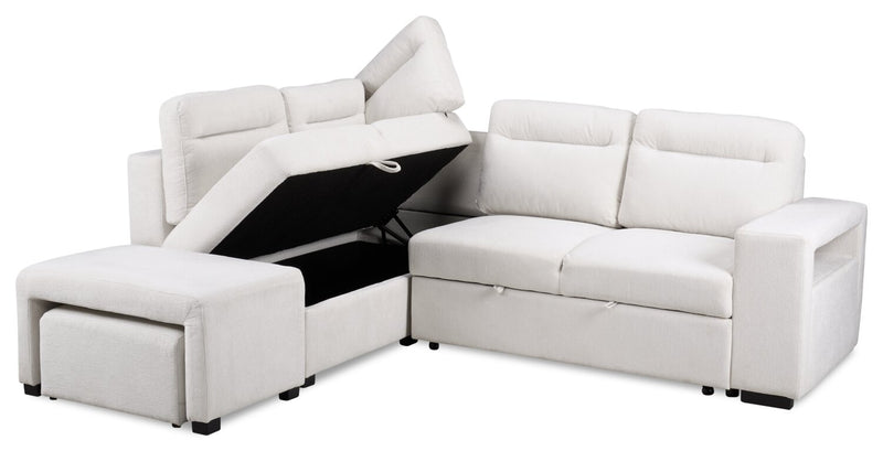 Coast 3-Piece Left-Facing Ivory White Fabric Sleeper Sectional with Storage Chaise and Storage Armrest