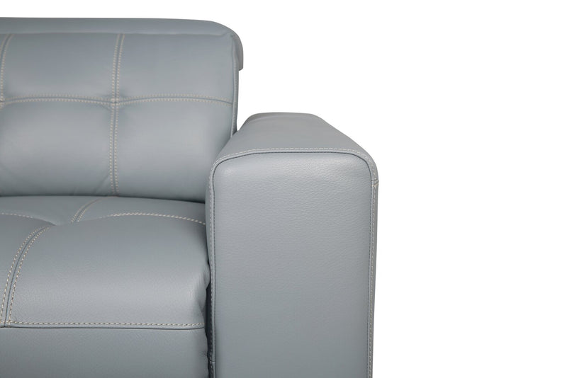 Geneva 3-Piece Genuine Leather Power Reclining Sectional with Power Headrests and USB Port - Pool Blue