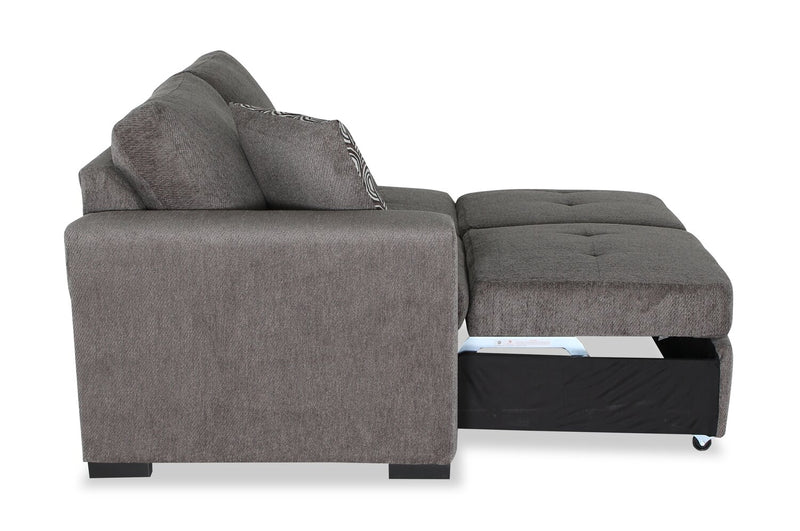 Made in Canada Legend 2-Piece Right-Facing Chenille Fabric Cuddler Sleeper Sectional - Pewter Brown