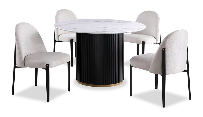 Kort & Co. Capri Round Dining Table with Marble-Look Top & Gold Accent, 47\"W Round - Black & White