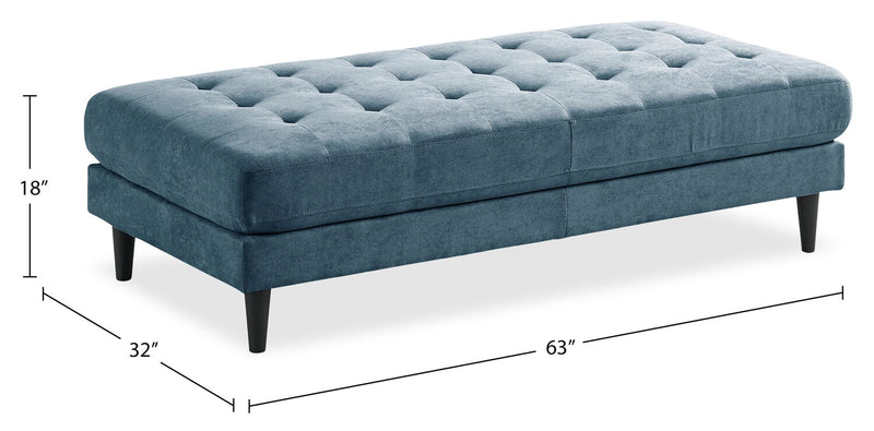 Metro 63\" Fabric Ottoman with Tufted Cushion - Denim Blue