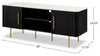 Kort & Co. Capri 60” Modern TV Stand with White Sintered Stone Top, Storage and Cable Management for TVs | Meuble pour téléviseur moderne Capri de Kort & Co. de 60 po avec dessus en pierre frittée blanche, rangement