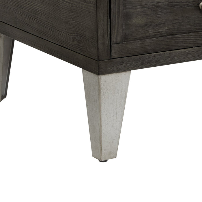 London 42\" Industrial Coffee Table – Grey Wood Finish and Silvery Metal Legs