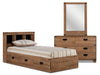 Driftwood Mates Bed 5pc Set with Storage Headboard, Dresser & Mirror, Brown - Twin Size | Ensemble lit matelot Driftwood 5 pièces avec tête de lit de rangement, commode et miroir, brun - format lit simple