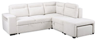 Coast 3-Piece Right-Facing Ivory White Fabric Sleeper Sectional with Storage Chaise and Storage Armrest 