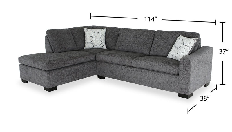 Aubrey 114\" Left-Facing Chenille Fabric Eurostyle Queen Sofa Bed Sectional with Wooden Legs – Grey