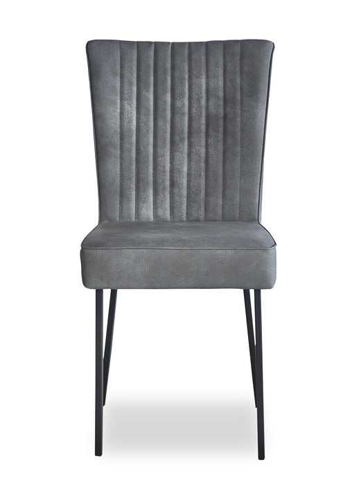 Ezra 5pc Dining Package with 63-79\"W Extension Table & 4 Chairs - Faux White Marble & Grey