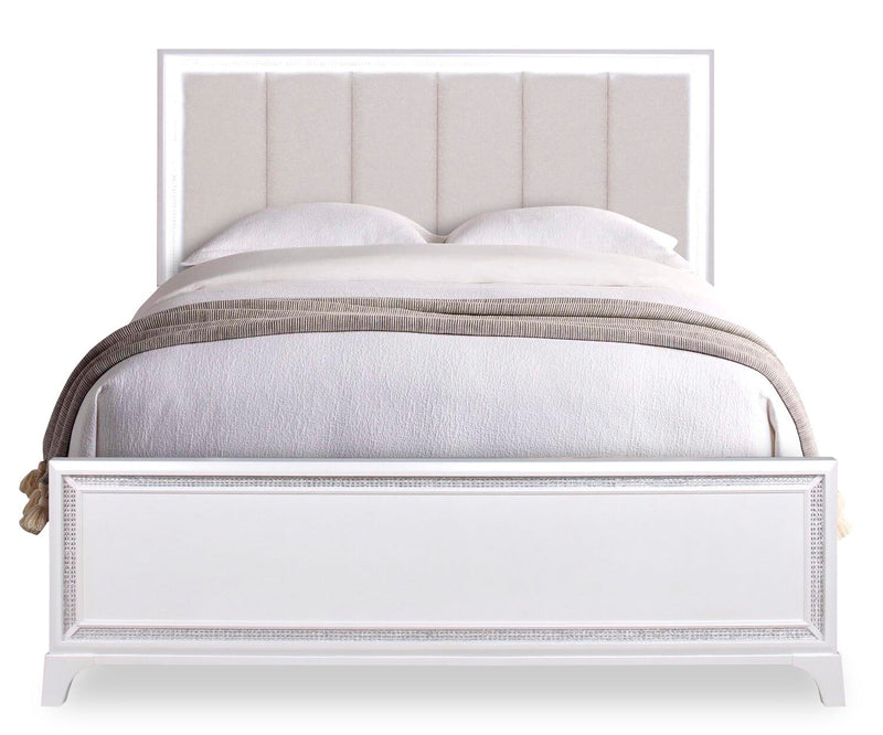 Halo 5pc Bedroom Set with Bed, Dresser & Mirror, LED, Glam, White - King Size