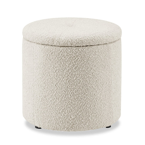 Ontario 14.75" Round Fabric Storage Ottoman - White
