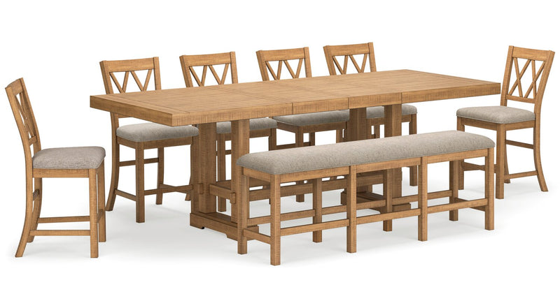 Archer Counter-Height Dining Bench with Fabric Seat, 72\"W - Light Brown