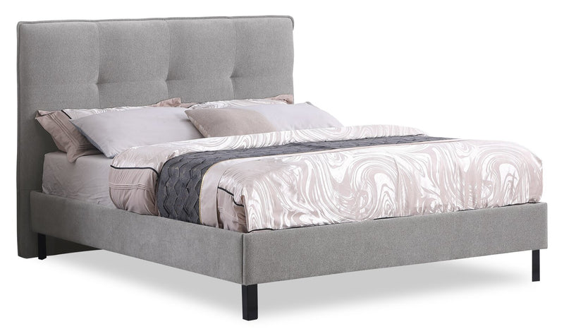 Amos Upholstered Platform Bed Base in Grey Fabric - Full Size