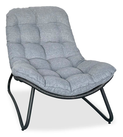 Oslo Outdoor Patio Lounger Chair - Hand-Woven Resin Wicker & Metal, UV & Weather Resistant - Grey | Fauteuil de détente Oslo pour la terrasse à l’extérieur - osier en résine tressé à la main et métal, résistant aux rayons UV et aux intempéries - gris