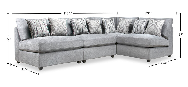 Scott Living Evolve Modular 4-Piece Linen-Look Fabric Sectional with Feather Down Cushions - Grey