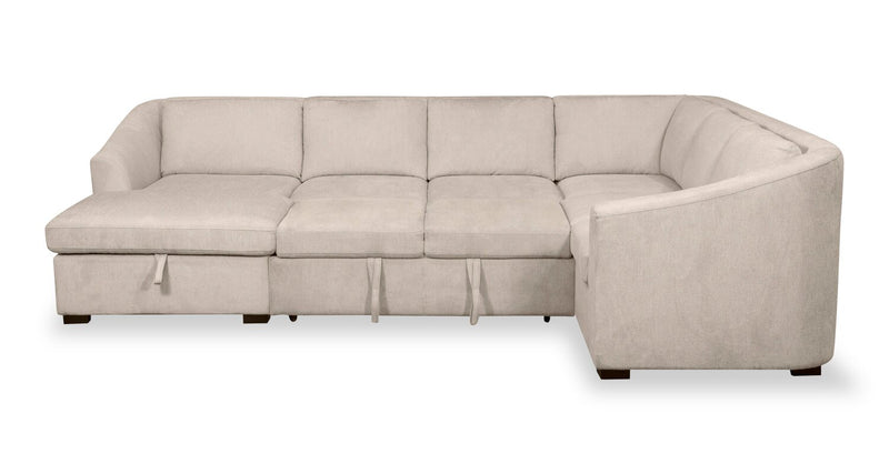 Envy 3-Piece Left-Facing Chenille Fabric Sleeper Sectional with Storage Chaise - Almond Beige