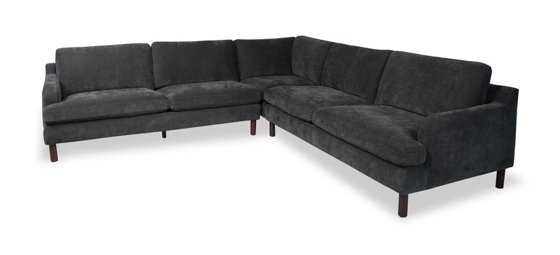 Jorja 3-Piece Chenille Fabric Sectional with Wood Legs and Accent Pillows - Granite Grey