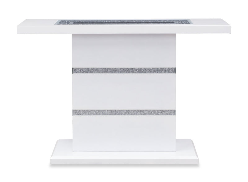 Garbo 47.25\" Glam Sofa Table – White and Silver with Glitter Accents