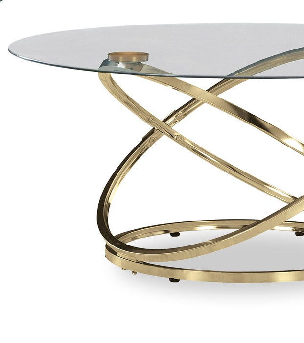Joyce 38\" Glam Round 3-Pack Coffee + 2 End Tables - Gold Metal Base with Glass Top