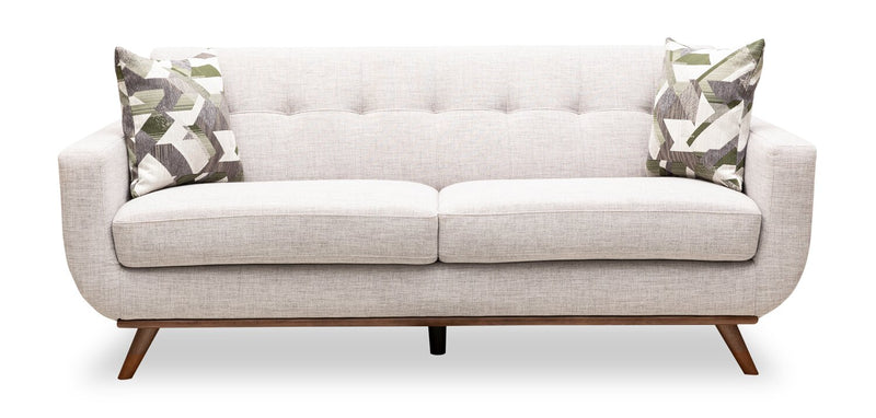 Kort & Co. Freeman 80” Linen-Look Fabric Condo Size Sofa with Wood Legs - Dove White
