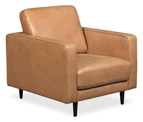 Edge 35" Genuine Leather Chair with Wood Legs and Removable Back Cushion - Brown 