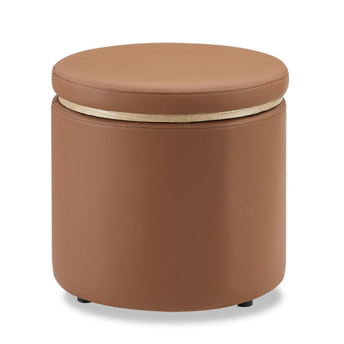 Manitoba 18" Round Storage Ottoman - Brown Faux Leather
