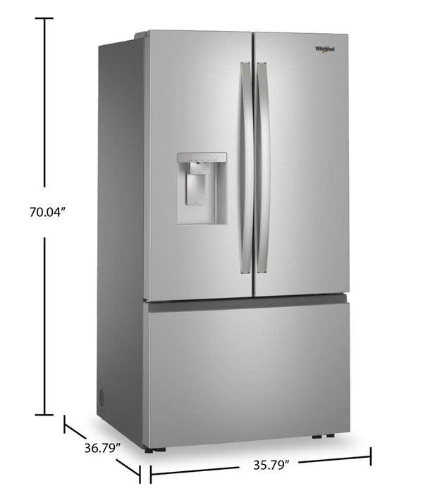 Whirlpool 36\" 30 Cu. Ft. French-Door Refrigerator with Ice and Water - Stainless Steel - WRFF3536SZ