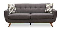 Kort & Co. Freeman 80” Linen-Look Fabric Condo Size Sofa with Wood Legs - Charcoal Grey