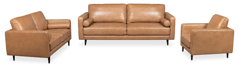 Edge 35\" Genuine Leather Chair with Wood Legs and Removable Back Cushion - Brown