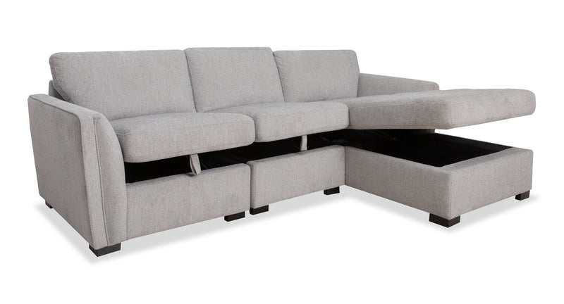 Vault 3-Piece Right-Facing Sectional with Storage Chaise and Two Storage Chairs - Grey