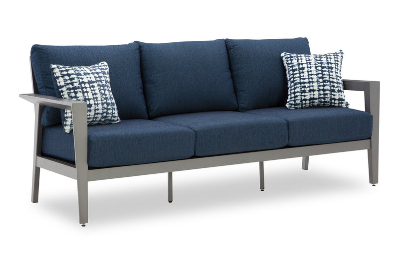 Barrie 4-Piece Outdoor Patio Set with Sofa, 2 Chairs and Table - Aluminum, UV & Weather Resistant  - Blue & Grey