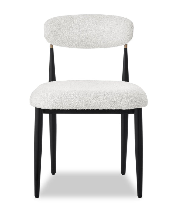 Kort & Co. Capri Dining Chair with Boucle Fabric & Gold Accent, Metal - White