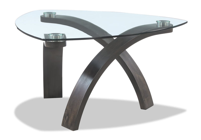 Jorja 34.75\" Modern Glass Top Coffee Table - Brown with Bentwoood Legs