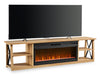 Wendel 80" Electric Fireplace Tv Stand with Storage for TVs up to 85" – Natural Oak  | Meuble pour téléviseur Wendel de 80 po avec foyer électrique et rangement pour téléviseurs jusqu’à 85 po - chêne naturel