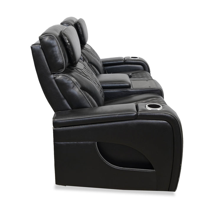 Elite 74\" Genuine Leather Massage Power Reclining Loveseat with Immersive Audio and Power Headrests - Black