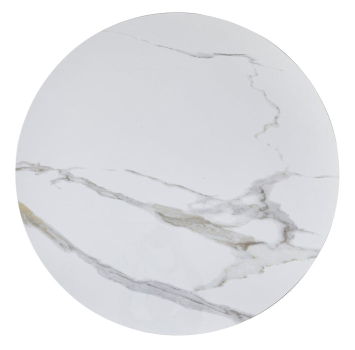 Circa 31.5\" Modern Round Coffee Table with White Sintered Stone Top, Storage and Casters - Grey-Taupe