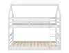 Gemma Twin Over Twin House Bunk Bed with Roof, Built-in Ladder & Guardrails for Kids - White | Lits simples superposés Gemma en forme de maison avec toit, échelle intégrée et garde-corps pour enfants - blancs