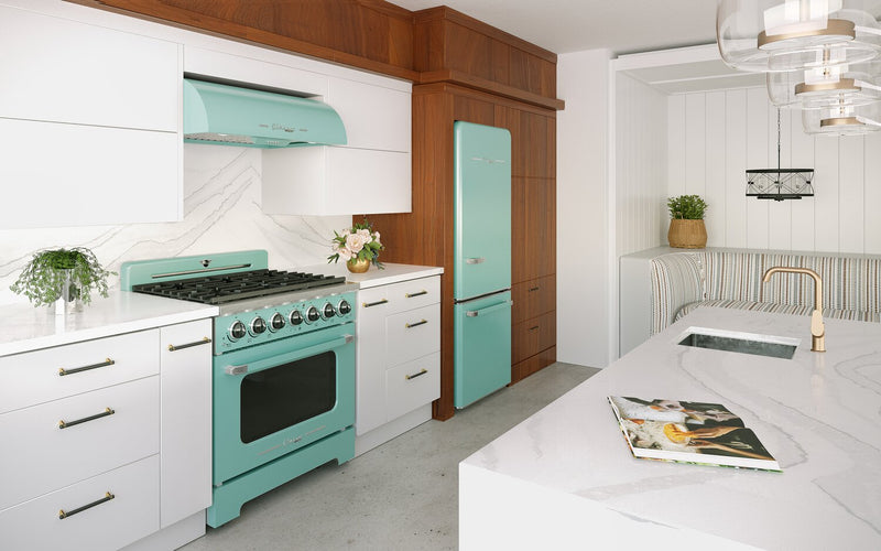 Classic Retro by Unique 36\" 700 CFM Under-Cabinet Range Hood - Ocean Mist Turquoise - UGP-36CR RH T