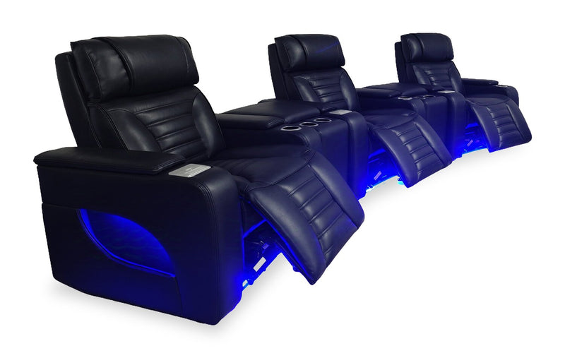 Zen 5-Piece Leather-Look Fabric Home Theatre Power Reclining Sectional with Massage and Two Storage Consoles - Black