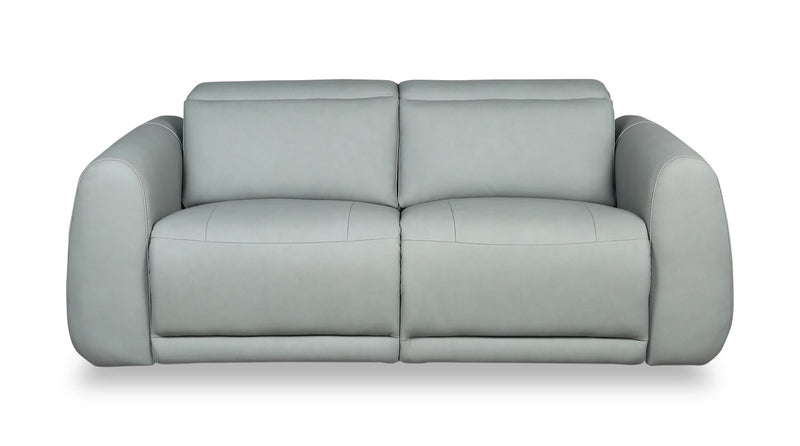 Gianna 76\" Genuine Leather Power Reclining Sofa with Power Headrests and USB Ports - Spa Blue
