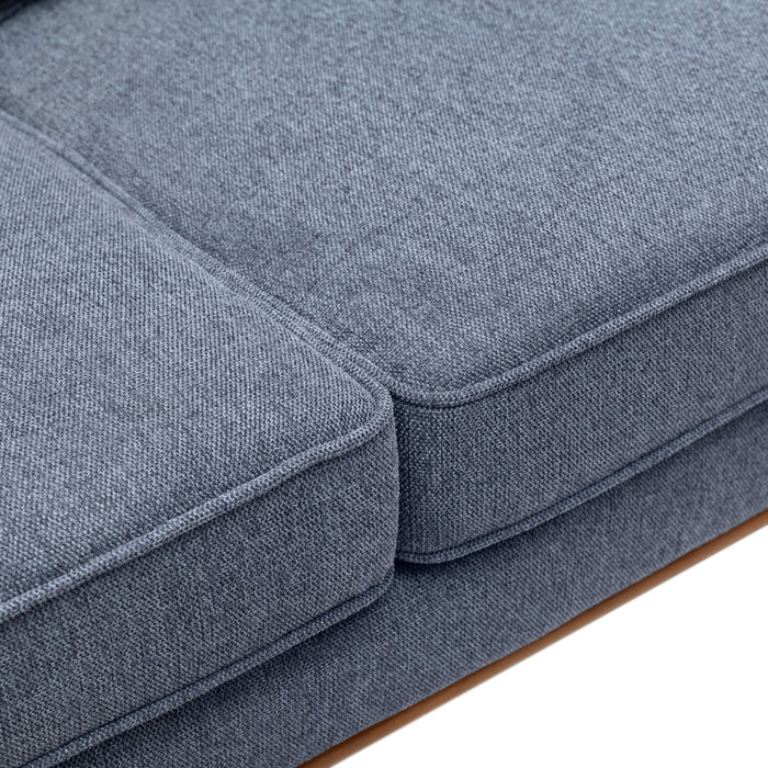 Kort & Co. Kassia 80\" Linen-Look Fabric Condo Size Sofa with Wood Base and Legs - Blue