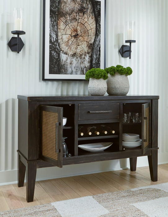 Shaw Dining Server with Storage & Built-In Wine Rack, Cane-Look Details, 56\"W - Black