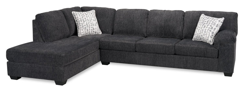 Made in Canada Morgan 2-Piece Left-Facing Chenille Fabric Sectional with Sofa and Accent Pillows - Grey