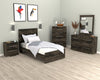 Riley 6pc Bedroom Set with Panel Bed, Dresser, Mirror & Nightstand, Made in Canada, Grey - Twin Size | Ensemble de chambre à coucher Riley 6 pièces avec lit à panneaux, commode, miroir et table de nuit, fabriqué au Canada, gris - format lit simple
