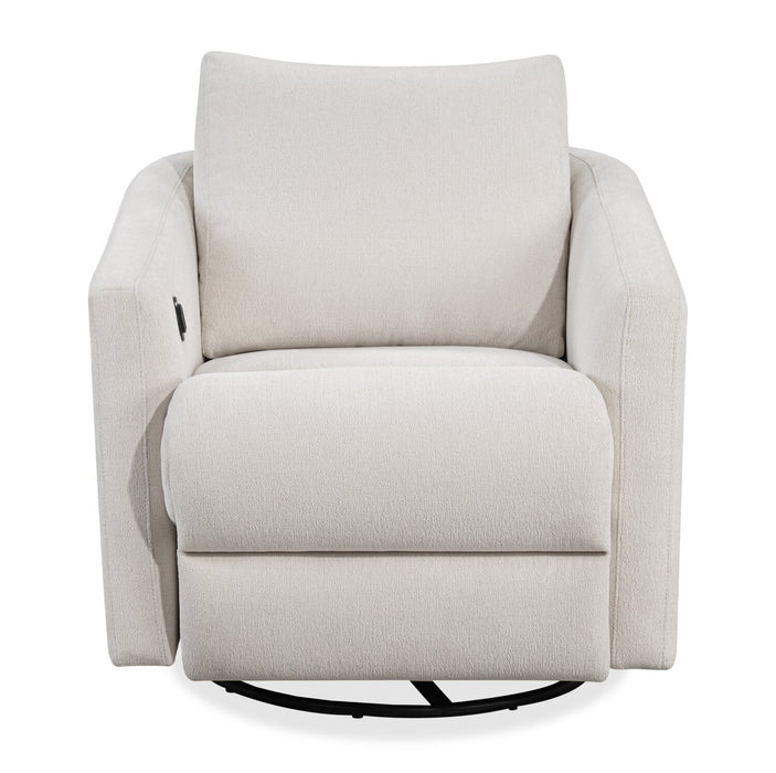 Cindy Crawford Home Aspen 33.5\" Fabric Swivel Power Reclining Chair with Power Footrest - Alabaster