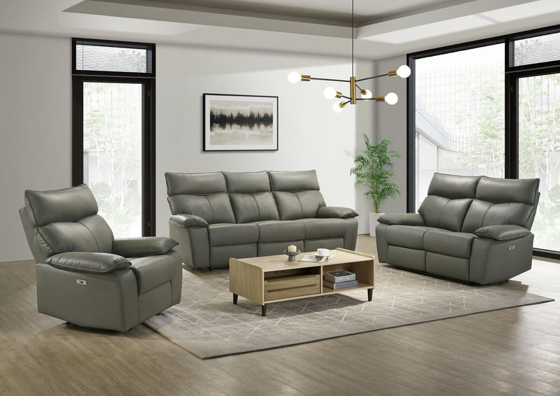 Matteo 64\" Genuine Leather Power Reclining Loveseat - Aviarah Grey